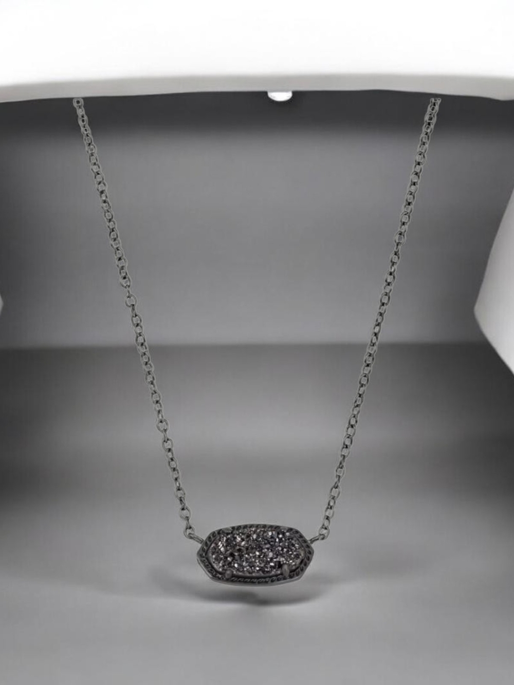 Kendra Scott Silver Necklace with Black Drusy Pendant